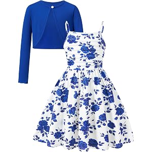Enlifety 5-14T Girls Dress with Cardigan Set 2 Piece A-Line Outfit | Kids Girls Spaghetti Strap Sundress with Cardigan Casual