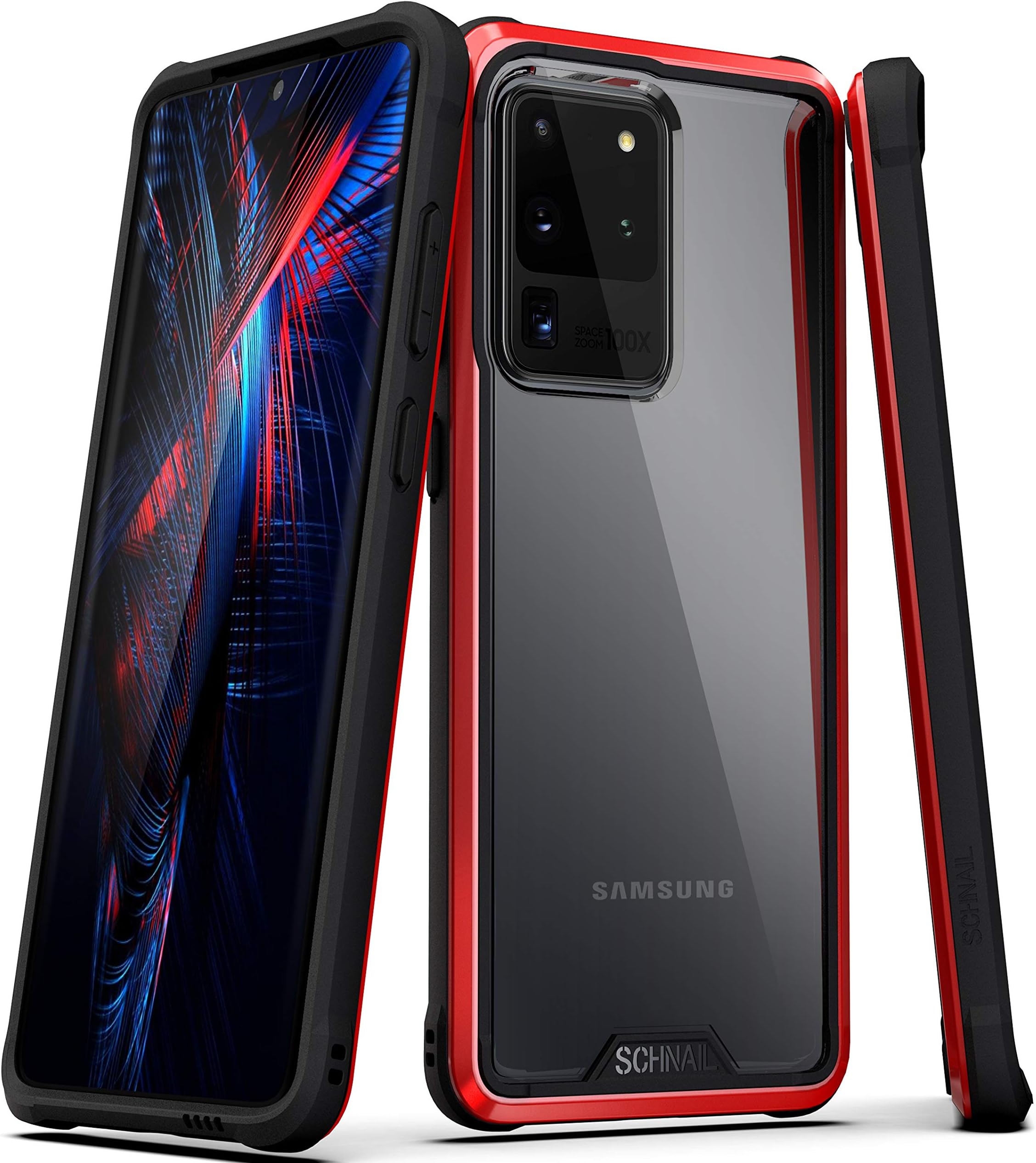 Saviour Compatible with Samsung Galaxy S20 Ultra 5G Clear Case, [Metal Frame Bumper] [Military Grade Drop Tested] [Slim Fit] Protective Rugged Cover - Red/Black