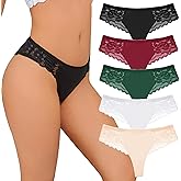 SELECT YOU Women's Seamless Cotton Thong Underwear for Women Soft Lace Thongs Breathable Low Rise Bikini Briefs 5 Pack S-XL