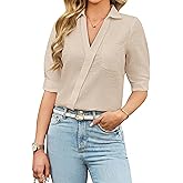 Blooming Jelly Women Collared Button Down Shirts Business Dressy Casual Blouses Work Pocket Pleated Puff Sleeve Tops