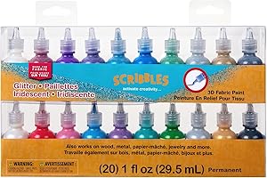 Bulk Buy: Scribbles Glitter 3D Paint Glitter - Pack of 20 Glitter, Nontoxic & Permanent Dimensional Paints for Fabrics, T-shirts, Backpacks, Posters, Glass, Wood and More