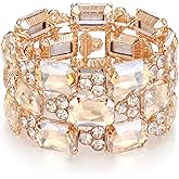 EVER FAITH Wedding Prom Bracelets for Women, Radiant Cut Austrian Rhinestones Crystal 3 Layers Elastic Stretch Wide Bracelet Jewelry for Brides Bridesmaid