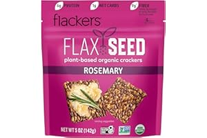 Flackers Organic Rosemary Flaxseed Crackers, Gluten Free, Non GMO, Vegan, Keto Snack, 9 Grams Fiber, 1 Net Carb, 5 Ounce 1-Pack