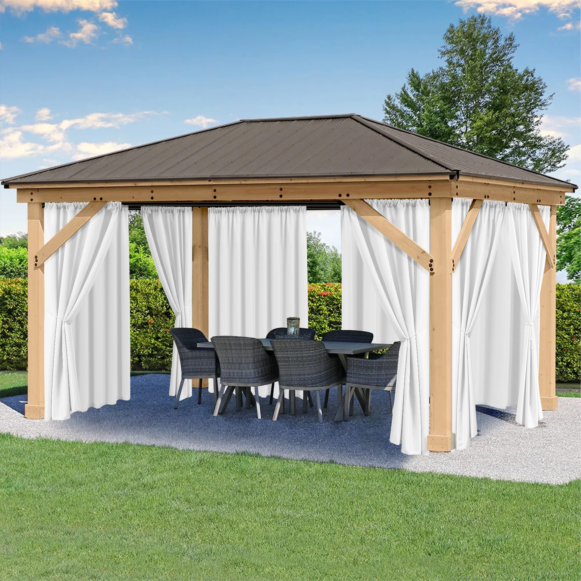 Photo 1 of HolidayIdeas Waterproof Patio Outdoor Curtains with Rod Pocket 8 Panels- UV & Privacy Protect Weatherproof Gazebo Outdoor Drapes for Porch, Balcony, Apartment, Sliding Glass Door, White, 54x95 Inch