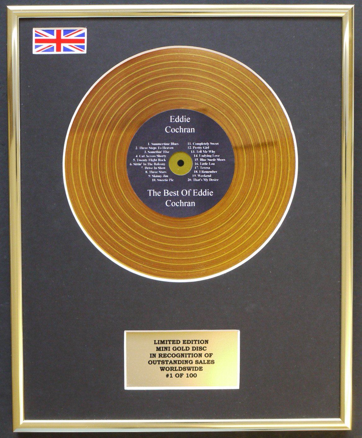 EDDIE COCHRAN/MINI GOLD DISC DISPLAY/LIMITED EDITION/COA/THE BEST OF EDDIE COCHRAN