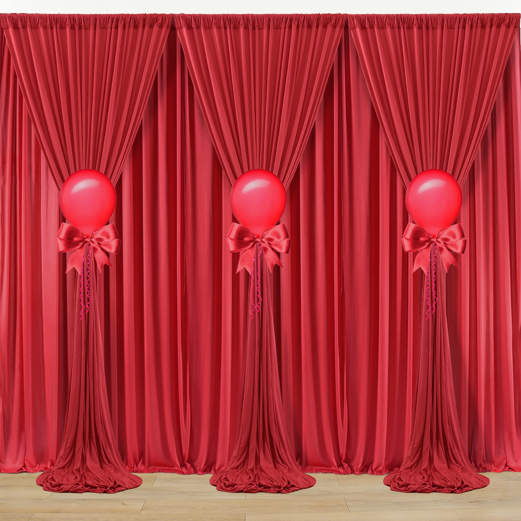 Photo 1 of 40ft x 10ft Wrinkle Free Red Backdrop Curtains for Parties, Polyester Photo Backdrop Drapes 8 Panels 5x10ft for Weddings Birthday Party Christmas Photography Background for Backdrop Stand 2 panels
