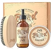 JVR Beard Grooming Kit for Men, Beard Care Kit Includes Oil and Balm,100% Boar Brush Vegan Just for Men Mustache, Perfect Gifts for Him Man Dad Boyfriend