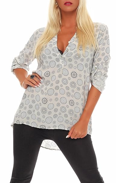 Malito Damen Bluse mit Print | Tunika mit ¾ Armen | Blusenshirt auch Langarm tragbar | Elegant - Shirt 6703