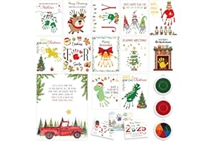 Motipuns 32 Pcs Christmas Card Making Kit DIY Handprint Card with 3 Pcs Ink Pads Make Your Own Christmas Greeting Cards Unique Party Gifts for DIY Art Craft Activity Supplies