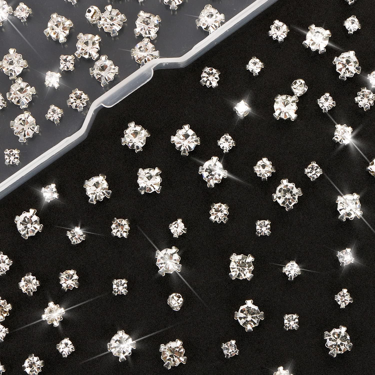 UHOMENY 360PCS Clear Crystal Sew On Rhinestones, Glass Claw Rhinestone Gems Stones for Craft, Diamond Stone Metal Back Prong Setting, Jewelry, Clothes, Shoes, Costume