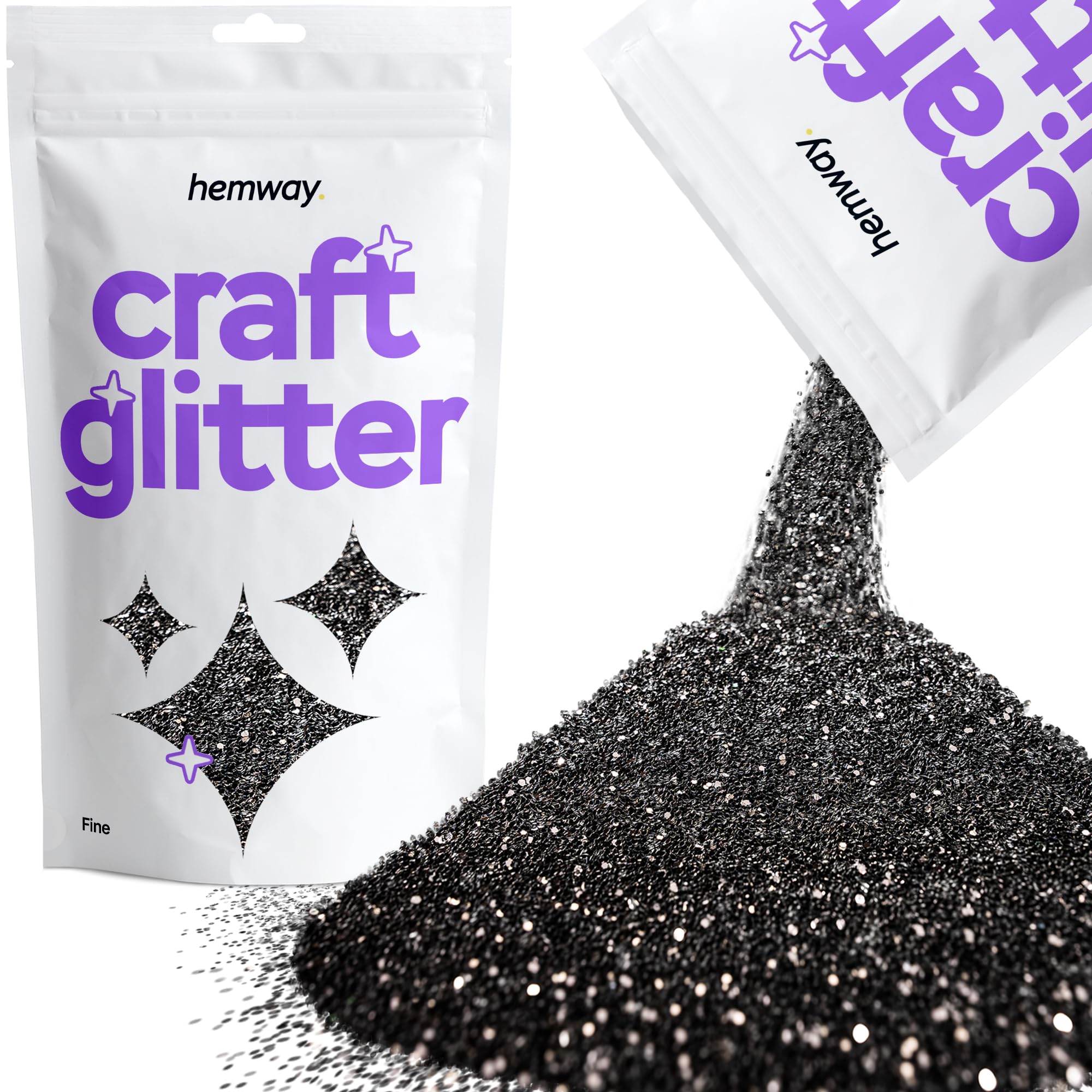 Hemway Craft Glitter Black 100g Fine Glitter for Crafts, Resin, Cosmetic, Nail, Face, Body, Festival, Tumblers, Art, Candle, Crafting