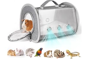 HARHANA Hamster Carrier, Guinea Pig Carrier Bag, Portable Travel Small Animal Carrier Bag, Bearded Dragon Rabbit Turtle Hamster Carrier Cage, Small Pet Bag Carrier, Squirrel Breathable Hangbag (Gray Large)