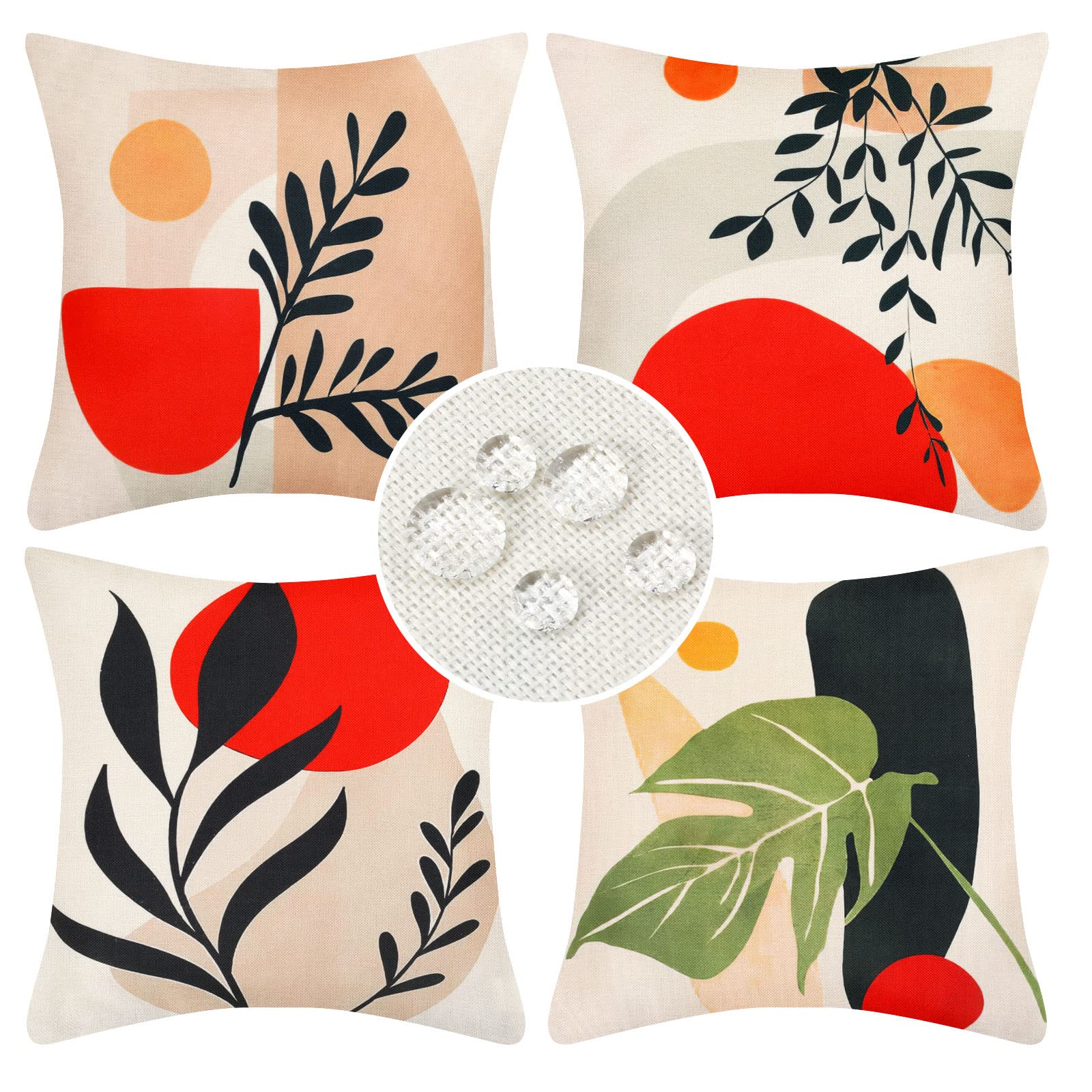 DakTou Outdoor Waterproof Cushion covers 45 x 45 Boho Abstract Leaves Throw Pillow Covers Modern Art Decorative Pillow Cases for Sofa Couch Patio Garden Blench Living Room Set of 4