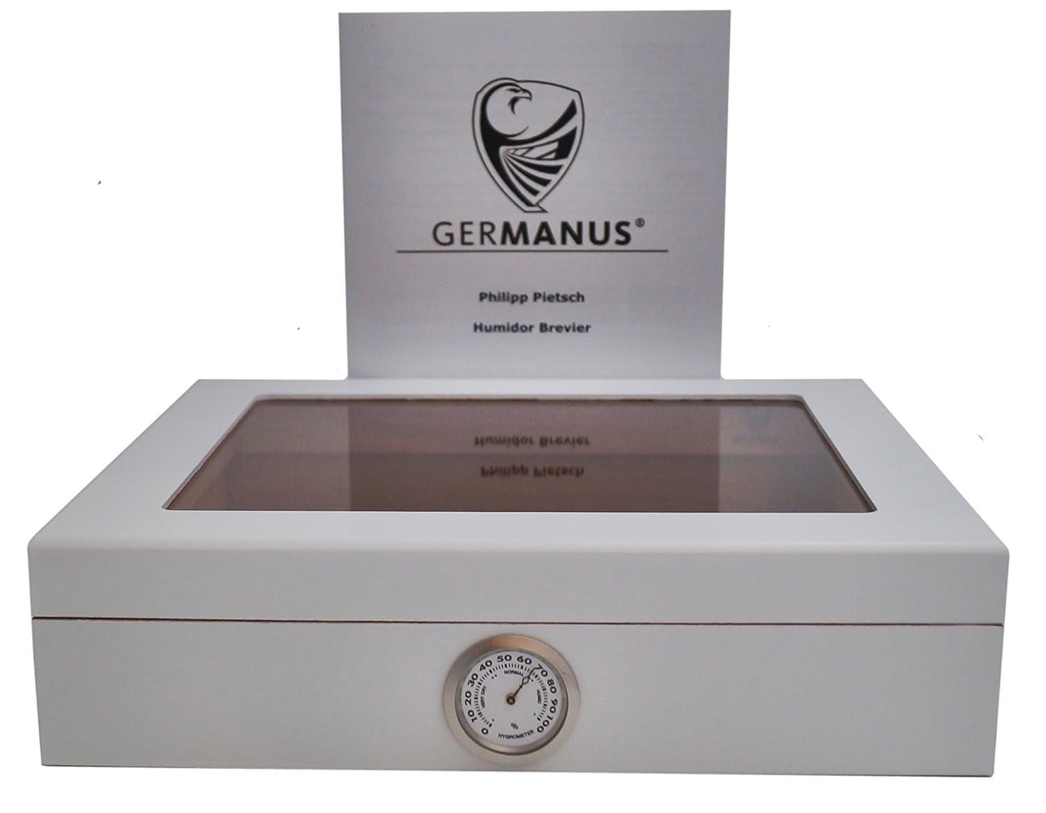 GERMANUS Cigar Humidor for approx. 30 Cigars, White, with Hygrometer