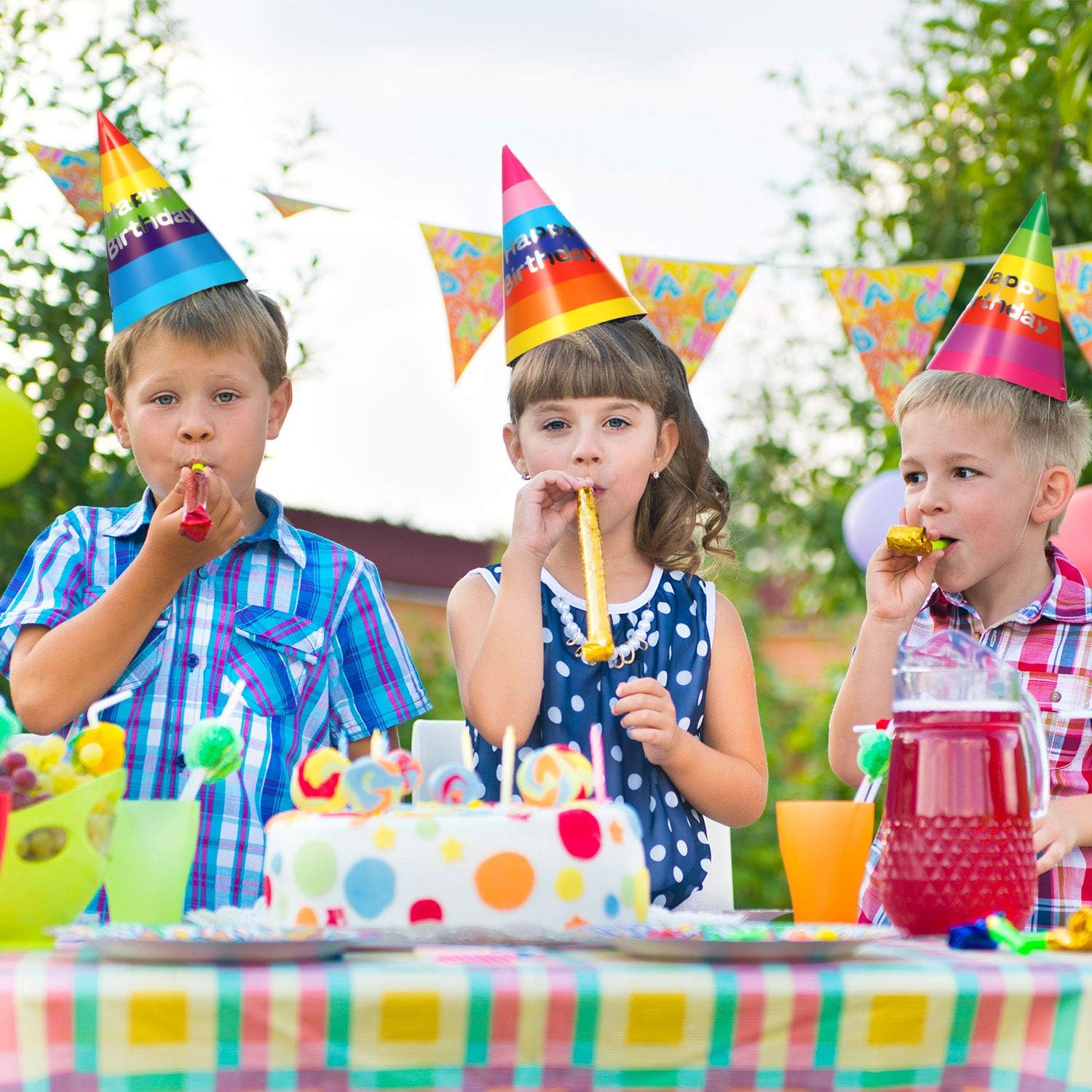 20 Pieces Rainbow Birthday Party Hats Fun Party Cone Hats Birthday Paper Hats Art Craft Caps Party Supplies for Kids Adults: Toys & Games