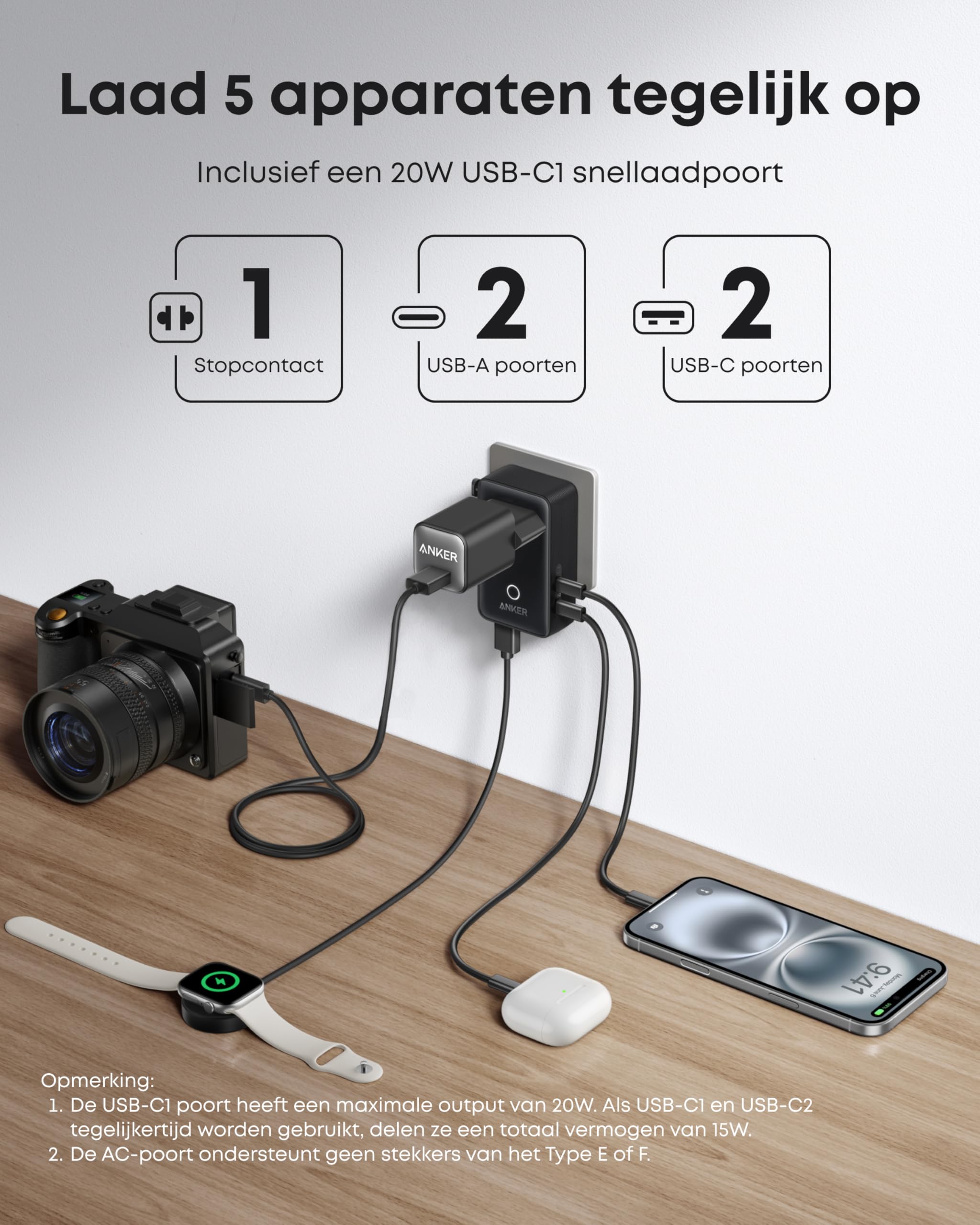 Anker Nano Reiseadapter Weltweit, Universal Reiseadapter mit 4X USB, 2X USB C, 2X USB A und 1x AC, Steckdosenadapter für Deutschland USA England, einsetzbar in über 200 Ländern, ideal für Reisen 3