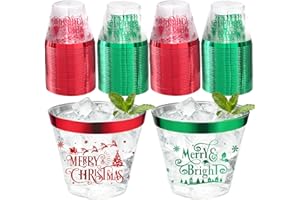 CUPLOOV 60Pcs Christmas Party Decorations Cups - 9Oz Merry Christmas Theme Red Green Disposable Plastic Cups for Xmas Wedding Thanksgiving Birthday Holiday Party Supplies Xmas Party Drinks