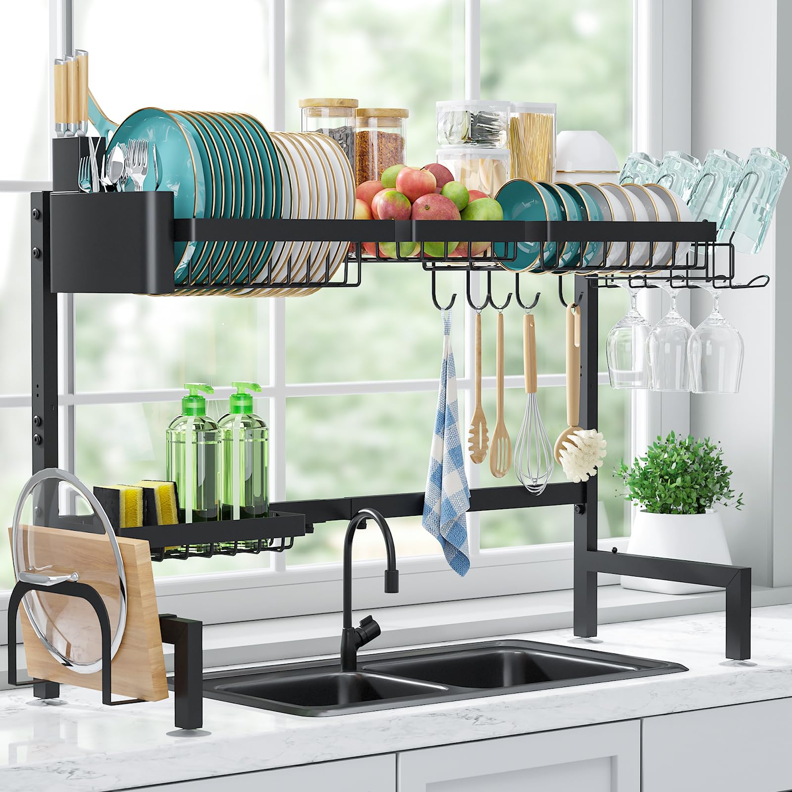 Photo 1 of *MISSING PARTS*
Sakugi Over The Sink Dish Drying Rack - Adjustable 2 Tier X-Large Capacity Stainless Steel Drainer with Cutlery & Utensil Holders, Kitchen Storage & Organization, 31.5"-39.5"L x 12"W x 24.5"H, Black