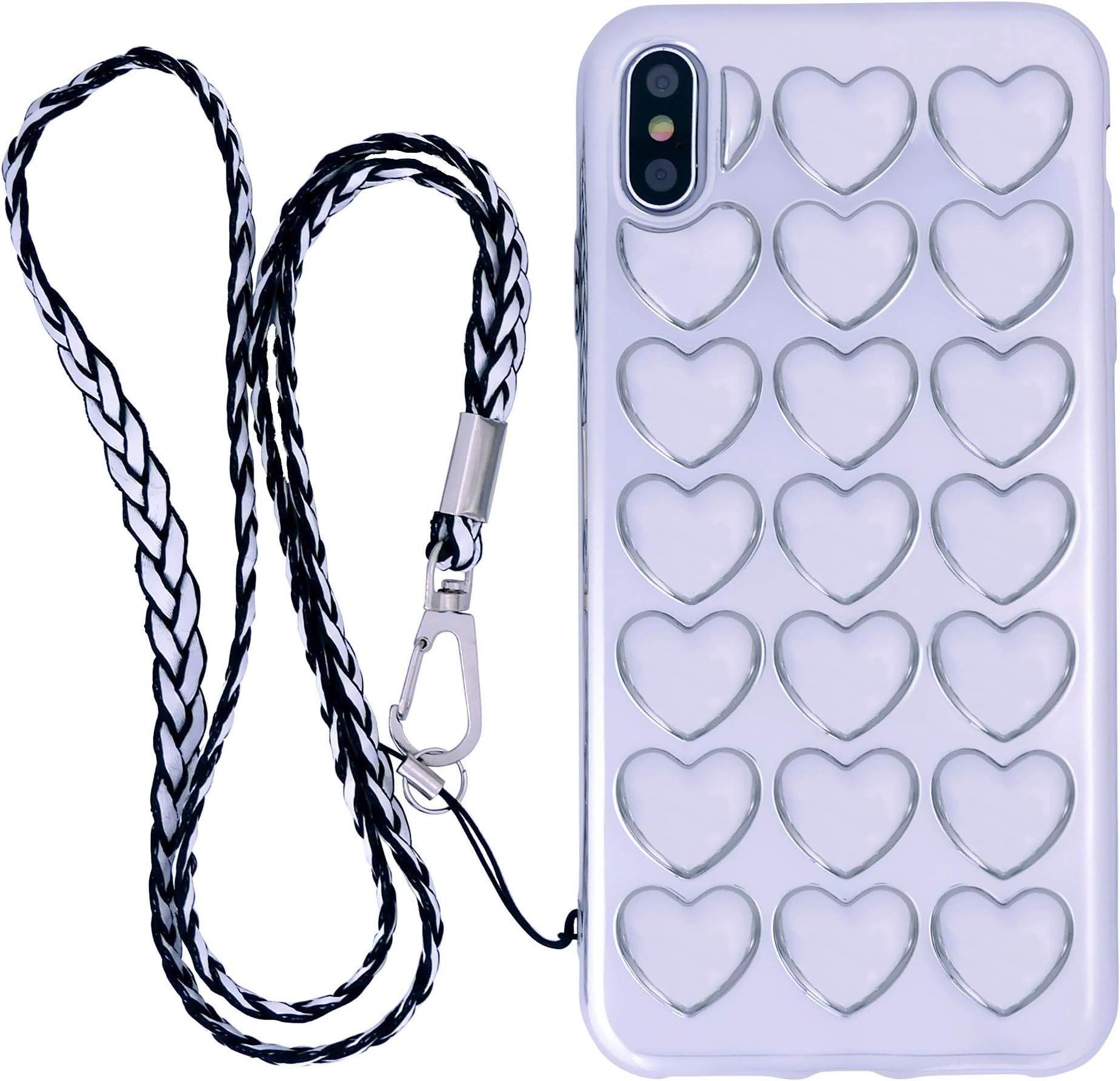 iPhone 6s Case for Women, iPhone 6 Case for Girl, DMaos 3D Bubble Heart Cover with Lanyard Strap Necklace, Cute Girly for iPhone 6 6s 4.7 inch - Silver