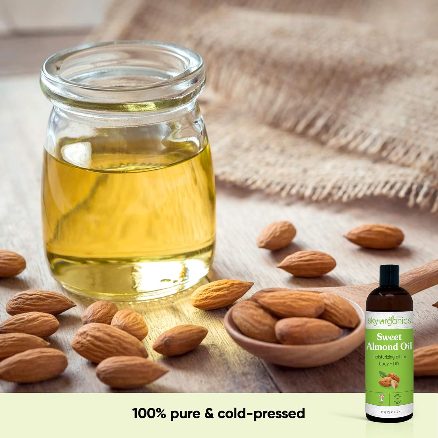 Sweet Almond Oil by Sky Organics (Large 16oz) Pure Cold-Pressed Almond Face Oil Moisturizing Oil for Body Skin & Hair : Beauty