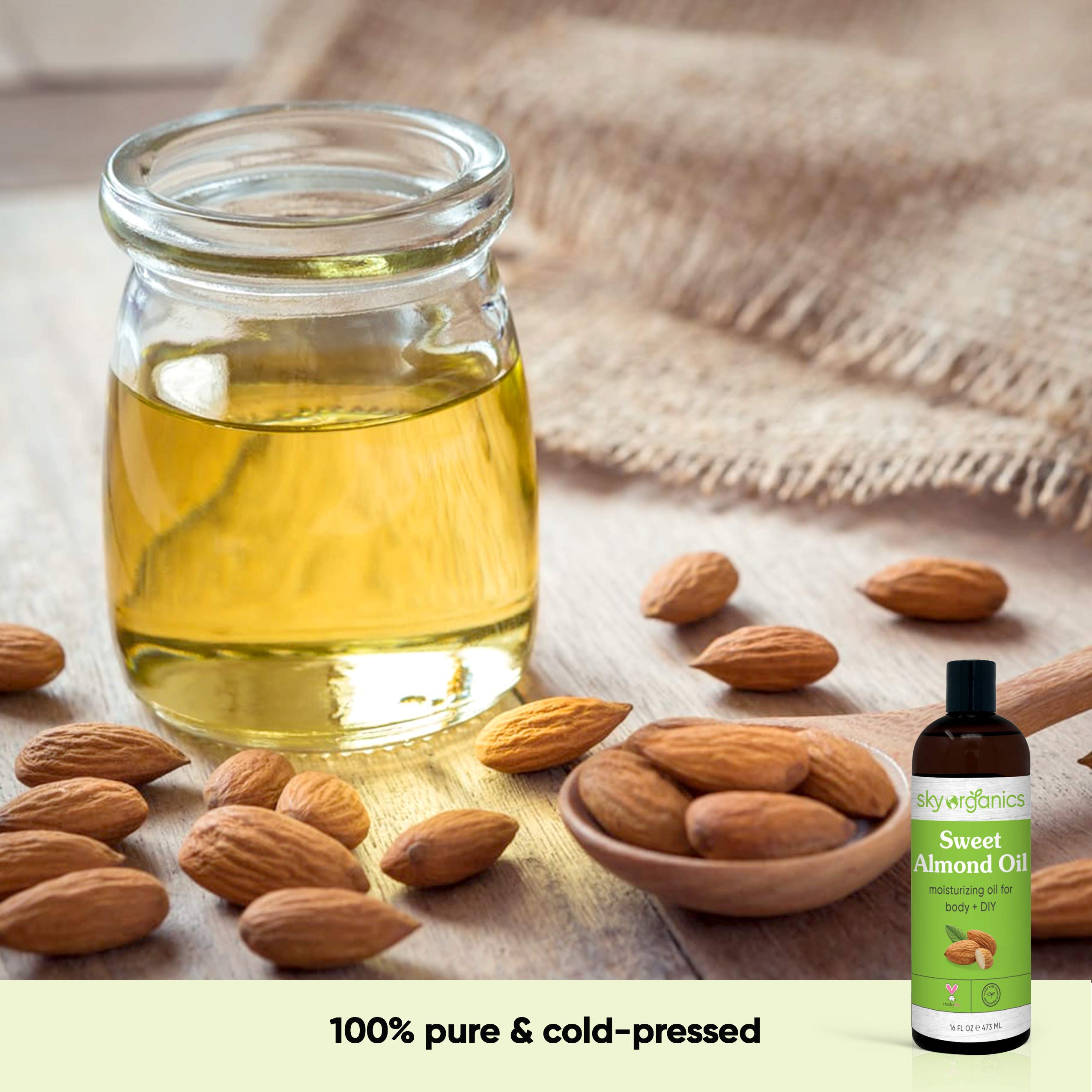Sweet Almond Oil by Sky Organics (Large 16oz) Pure ColdPressed Almond