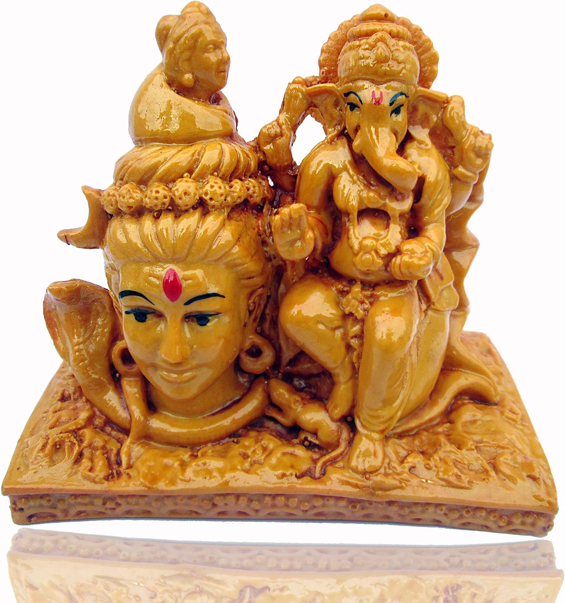 StoresHub Hindu Fibre God Shiv and Ganesh Handicraft Idol Lord Shiva Sculpted Statue (13 X 7 X 13 cm, 499gm, Yellow)