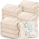 Buryeah 12 Pack Beige Oeko-Tex Certified Bulk Wedding Blankets for Guests, 50 x 60 Inch Flannel Throw with Thank You Cards & Ribbon, Bulk Wedding Souvenir Gifts, Spa & Sleepover Party Favors
