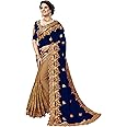 TRENDMALLS Women's Silk Satin Embroidery Saree with Unstitched Blouse