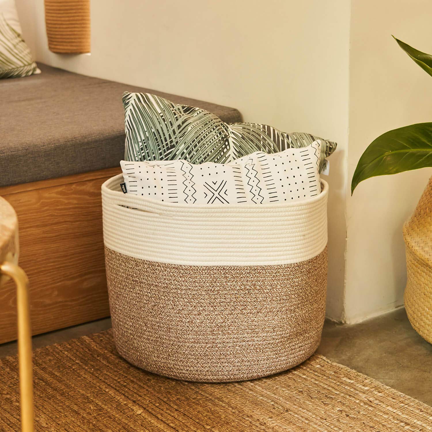 Goodpick Large Cotton Rope Basket 15.8"x15.8"x13.8"-Baby Laundry Basket Woven Blanket Basket Nursery Bin : Baby