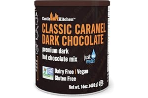 Castle Kitchen Classic Caramel Dark Chocolate Premium Hot Cocoa Mix - Dairy-Free, Vegan, Plant Based, Gluten-Free, Non-GMO Project Verified, Kosher - Just Add Water - 14 oz