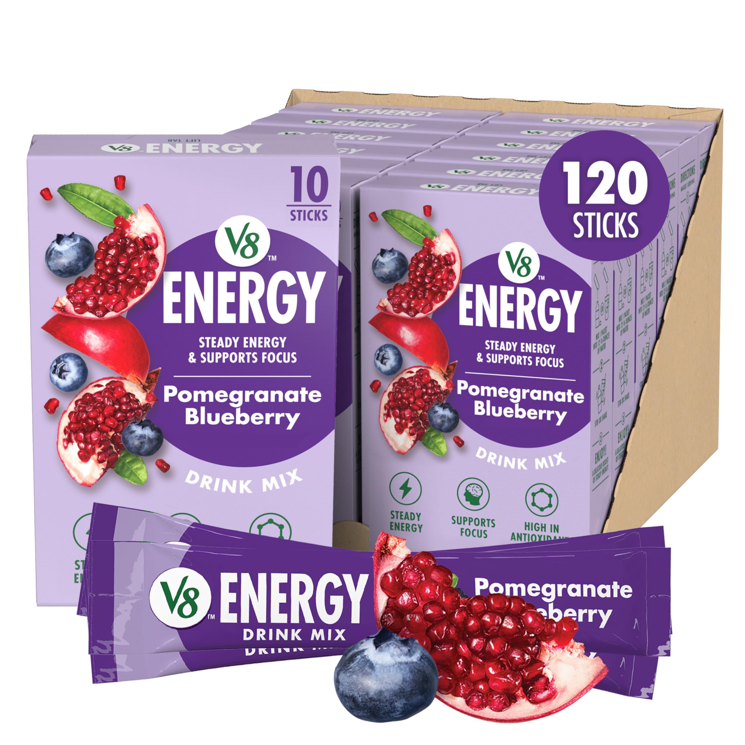 V8 Energy Pomegranate Blueberry Energy Drink Powder, .10 oz Packet (120 Count) Image
