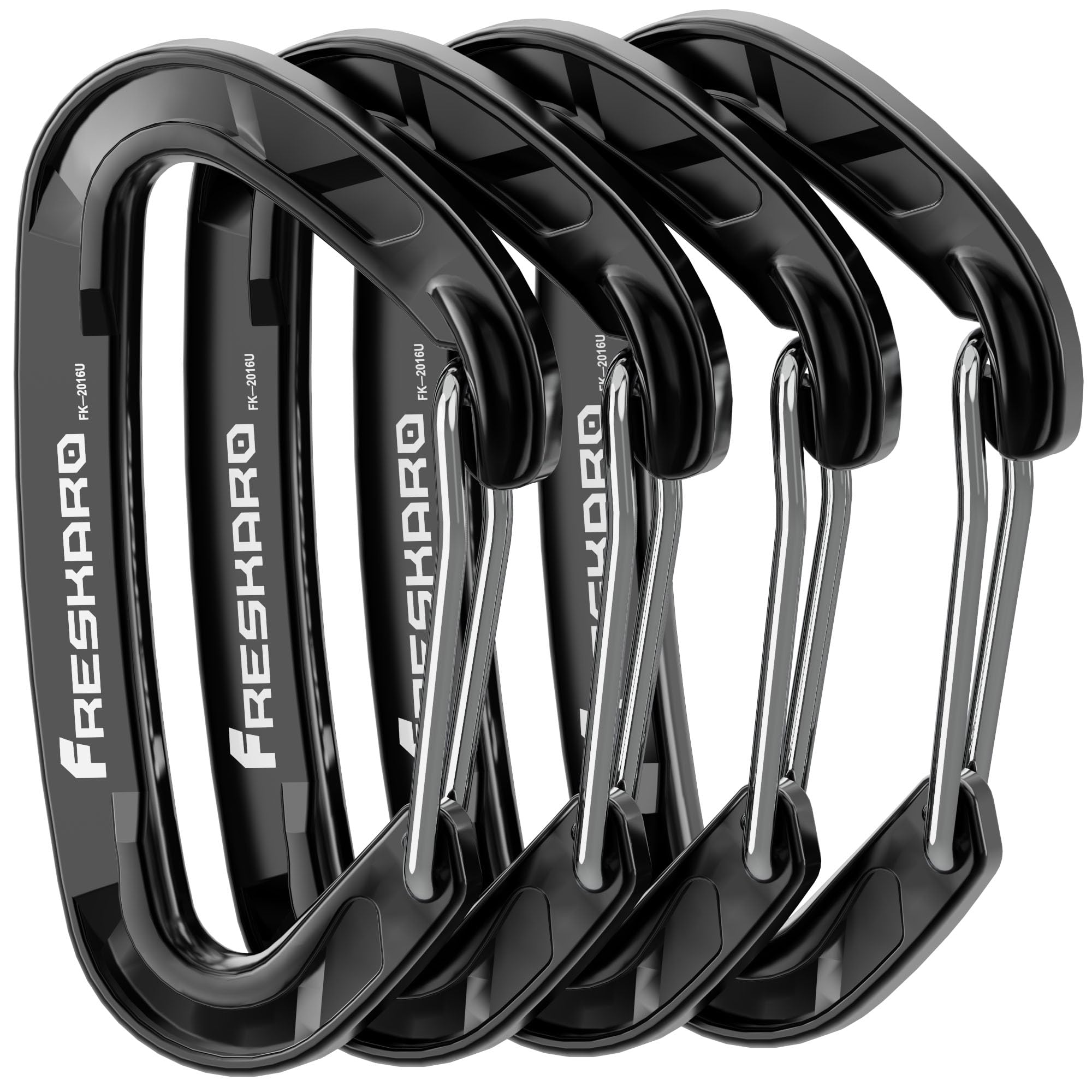 FresKaro 4pcs 15kN Wiregate caribeener clips, Carabiner Heavy Duty, Sturdy EDC Accessory clip, Not for Climbing, Large Size, Lightweight, For Hiking, Camping, Fishing, Outdoor, Backpack, Black