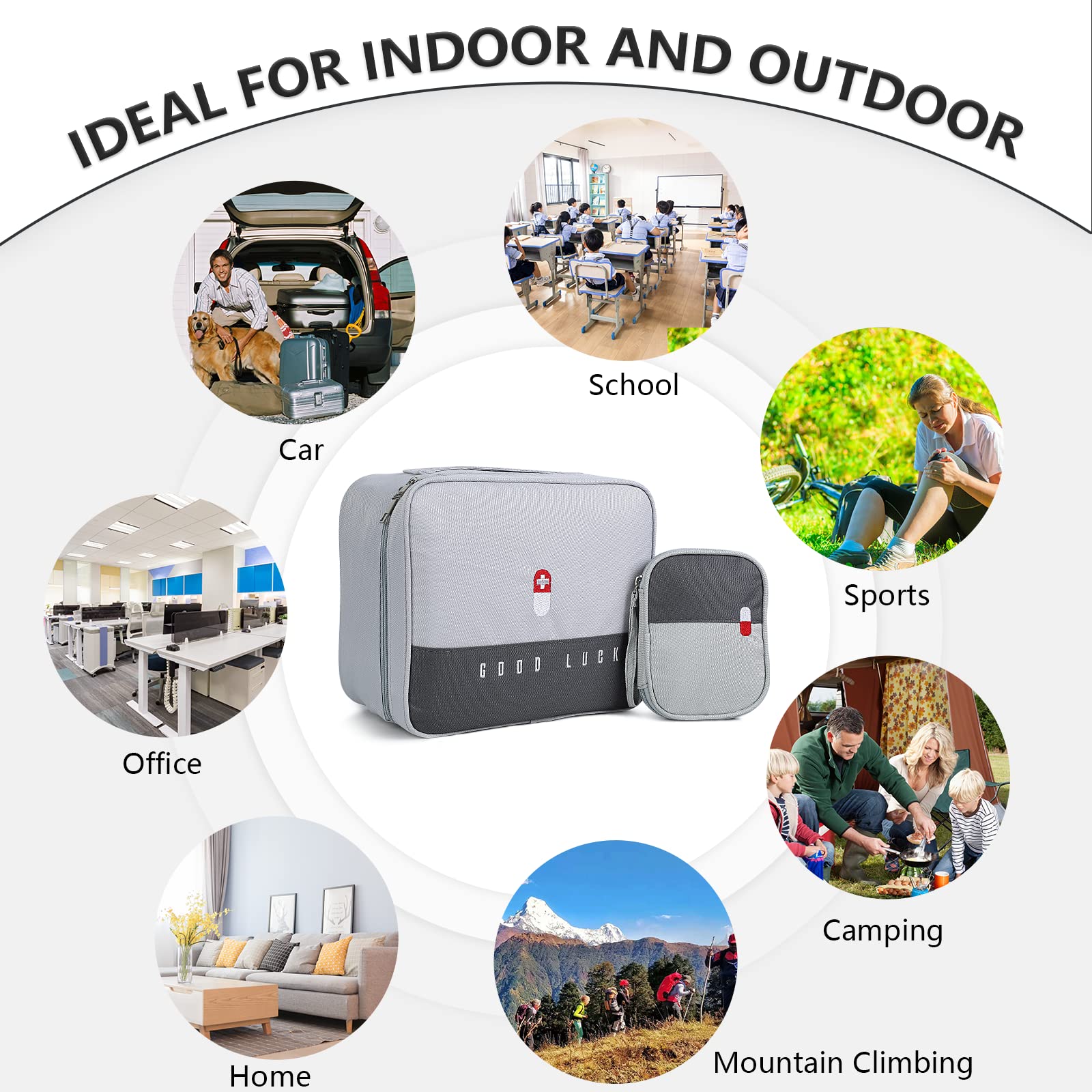 Romon 2 Stück Medikamententasche, Reiseapotheke Tasche Wasserdicht, Große & Klein Medikamententasche Reise, Tragbar Medizin Aufbewahrungstasche für Home Office Reisen, Grey 8