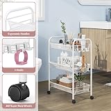 3-Tier Rolling Cart On Wheels White Easy Assemble Storage Trolley view 3