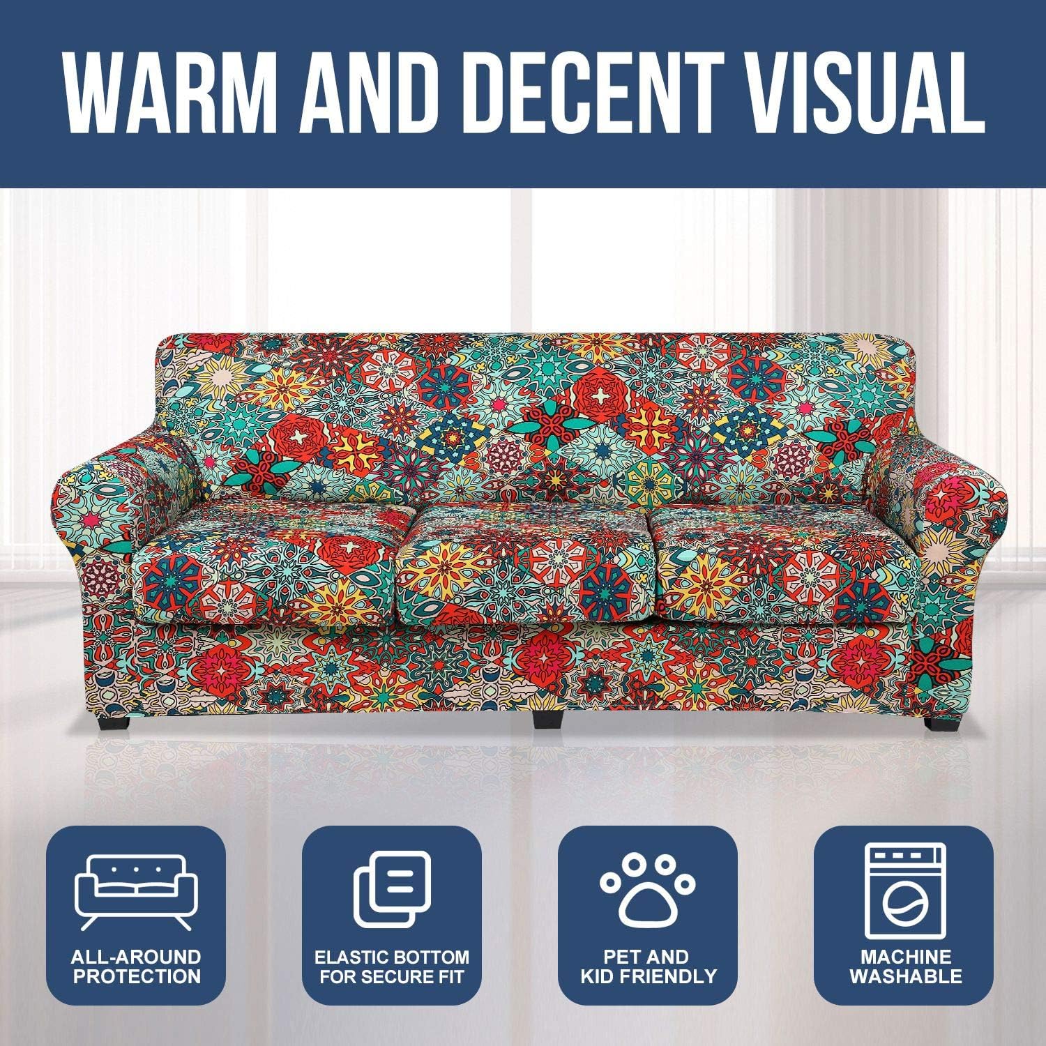 hyha Printed Couch Chair Cover - Floral Pattern Sofa Cover with Separate Cushion Cover, 2 Piece Stretch Armchair Slipcover Washable Furniture Protector (Armchair, Diamond Mandala): Home & Kitchen