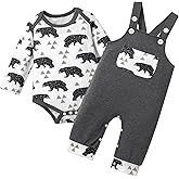 BAVADER Baby Boy Clothes Long Sleeve Animal Plaid Romper + Overalls Infant Boy Clothes 2PCS Fall Winter Outfits