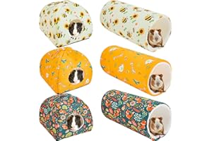 CROBLISSFUL 6 Pieces Guinea Pig Hideout Set Soft Bunny Bed and Tunnel Washable Sugar Glider Toy Chinchilla House Bed Accessories for Hamster, Rabbit, Ferret, Small Animal(Cute Style)