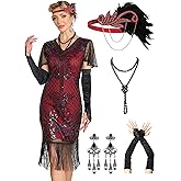 RRYIO Flapper Dresses 1920s Dresses for Women,Crew Neck Great Gatsby Dresses with Sleeve Roaring 20s Dress for Harlem Nights