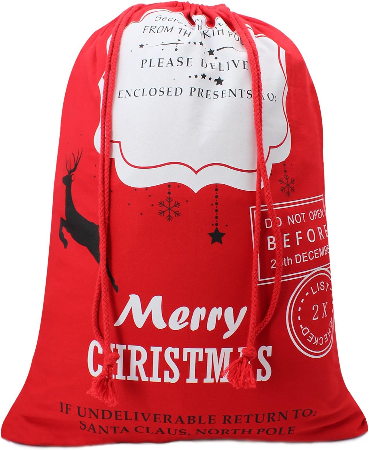 HOOPLE Bags for Kids Santa Claus Sack Christmas Burlap Bags, Red
