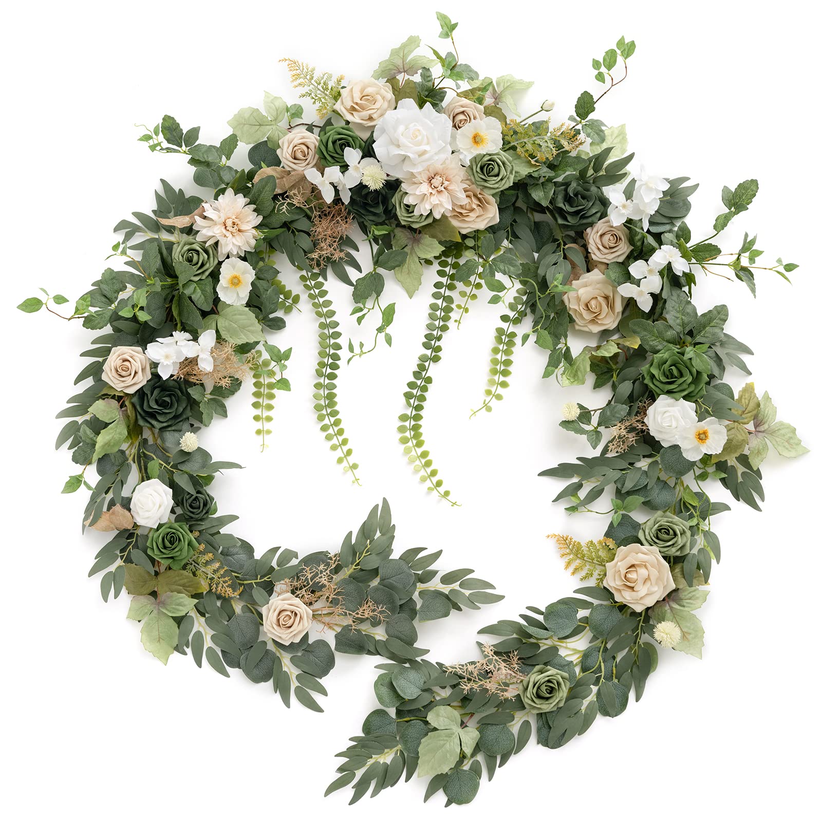 Photo 1 of Ling's Moment 9FT Flower Garland for Backdrop Decoration - Wedding Arch Flowers, Eucalyptus & Rose, Artificial Floral Garland for Mantle - Sweetheart Table Decor for Ceremony, Christmas, Emerald Tawny