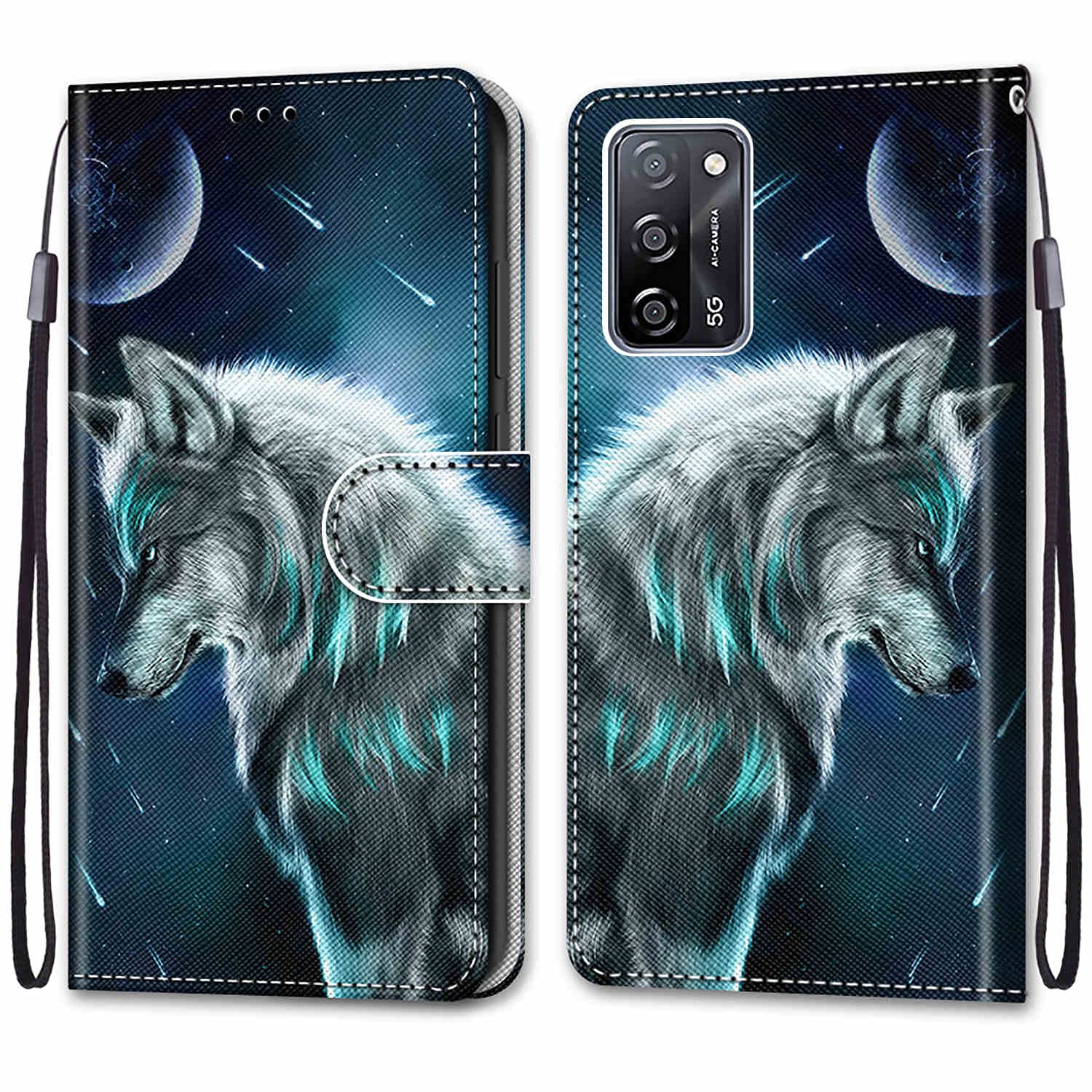 Oppo A16 / A16S / A54S Phone Case, Flip Shockproof PU Leather Wallet Card Slots Cover Gel Bumper Protective Case with Magnetic Closure Kickstand for Oppo A16 / A16S / A54S Case, Wolf โ image 1