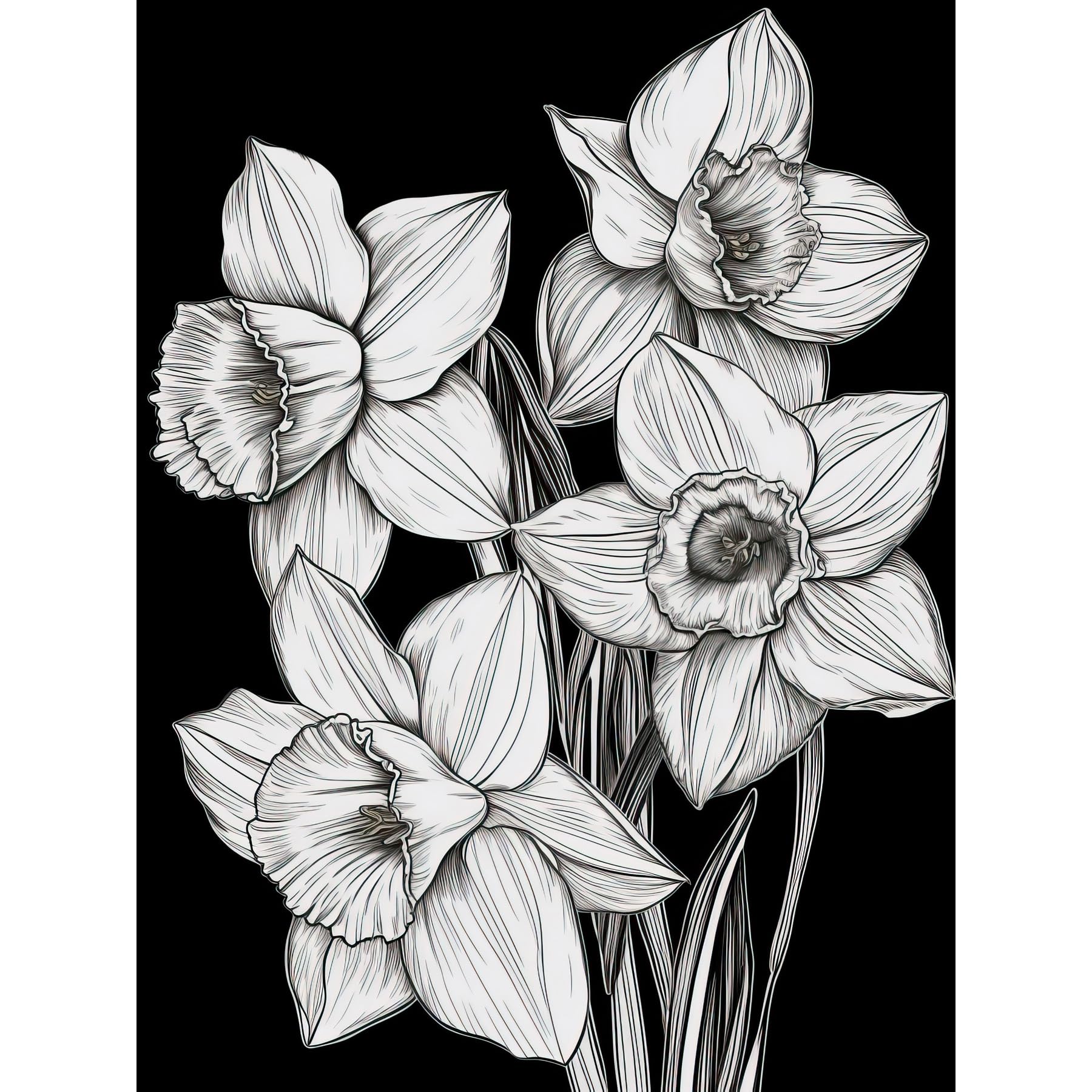Artery8 Daffodil Wildflower Plant Blooms Black and White Extra Large XL Wall Art Poster Print
