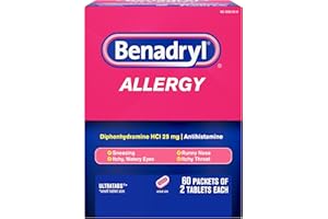 Benadryl Ultratabs Go Packs, Antihistamine Allergy Medicine Tablets with Diphenhydramine HCl, Convenient for Travel & On-The-Go Cold & Allergy Relief, 60 Packets of 2 Tablets