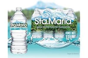 Sta. Maria Agua Natural, Agua 100% Pura de Manantial, Paquete de 12 Botellas de 1L c/u