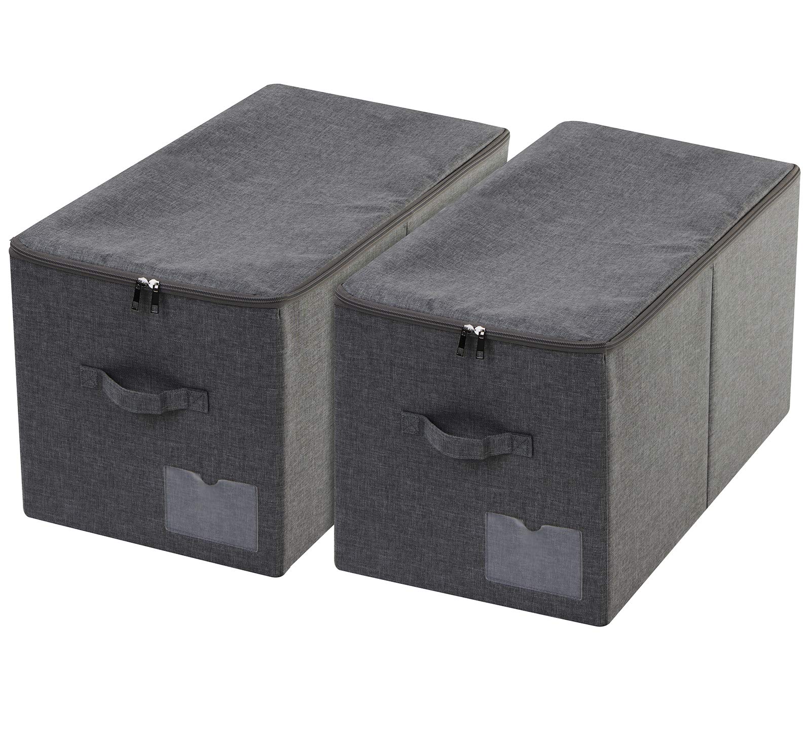 Amonsen Pack of 2, Larg Size Folding Bedroom Wardrobe Clothes Storage Baskets with Zip Lid, Black Gray