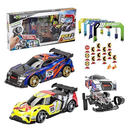 Silverlit Build 2 Drive RC Car Duo Set – Includes 2 Easy-to-Assemble Cars, 20 Snap-Together Parts, Custom Track Accessories, Fast 8km/h Speed, 2.4GHz Control, for Kids, Ages 6+