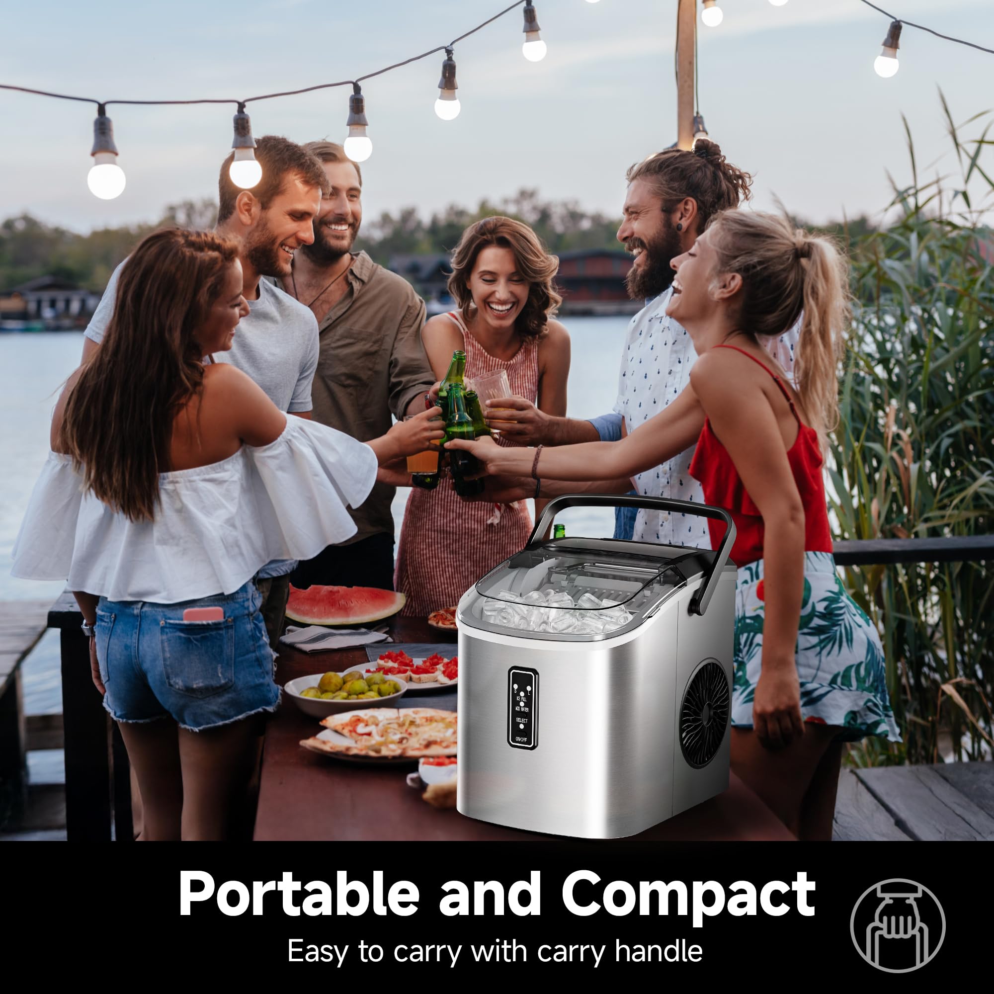 EUHOMY Ice Maker Countertop, 9 Cubes Ready in 6 Mins, 26lbs/24H, Self-Cleaning, Portable Ice Maker Machine with Carry Handle, Basket and Scoop, 2 Sizes of Bullet Ice for Home, Kitchen, Office