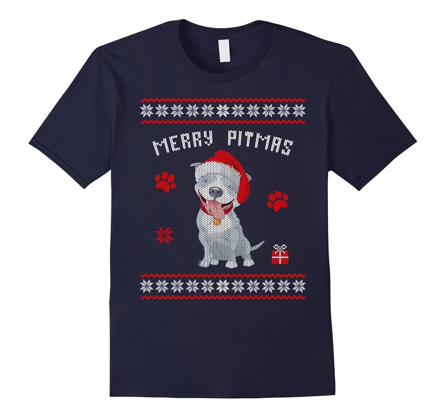 Merry Pitmas Pitbull Ugly Christmas Holiday T-Shirt-ANZ