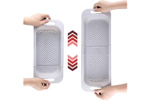 OHOLA KITCHEN SUPPLIES Extendable Colander Strainer Over the Sink, Ohola Colander Strainer Basket, Premium Collapsible Colander, Fruit Vegetable Strainer Drainer Basket for Kitchen (Length 14.5inch-19,3inch, Gray)