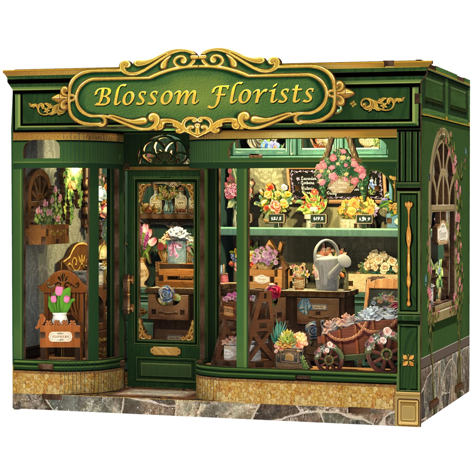 Fsolis Book Nook Kits for Adults, 3D Wooden Puzzles Book Nook, Diy Miniature House Kit Bookshelf Decor Tiny House Model Kits Gifts for Friend (Blossom Florists) — image 1